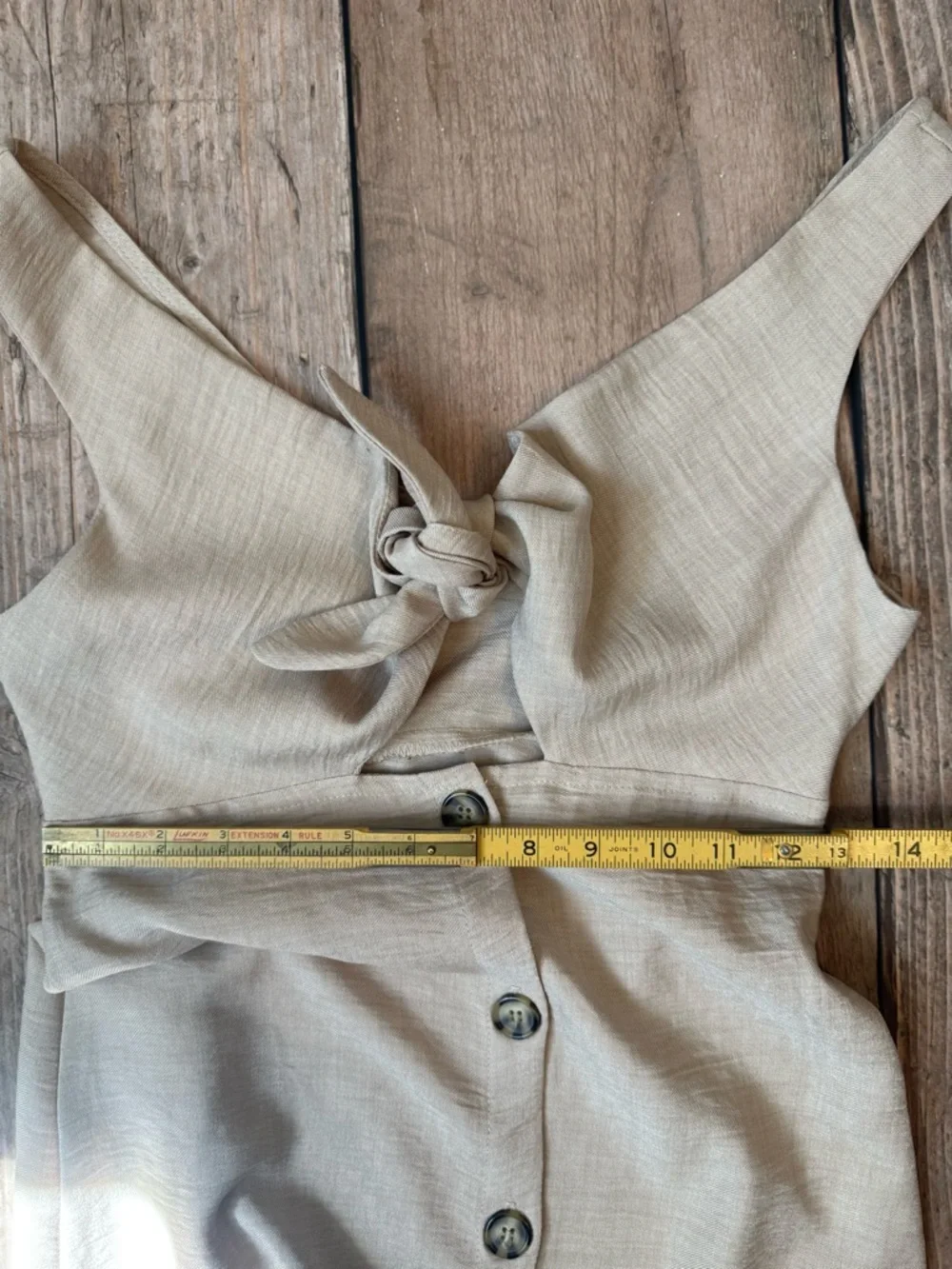 Blue Blush tan colored Tie-Front Button-Down Midi linen blend Dress - Picture 12 of 12